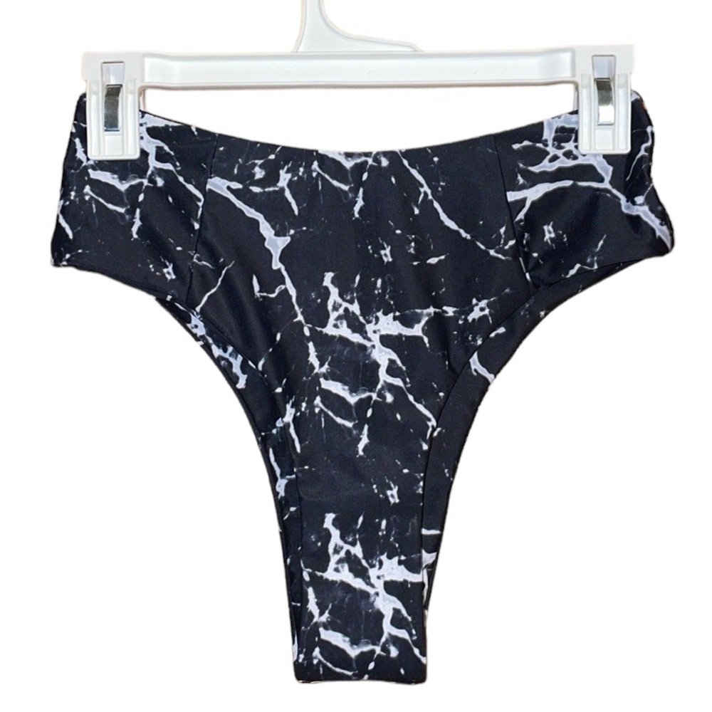 •ZAFUL•NWOT BLACK & WHITE MARBLE PATTERN HIGH WAISTED CHEEKY BIKINI SIZE SMALL